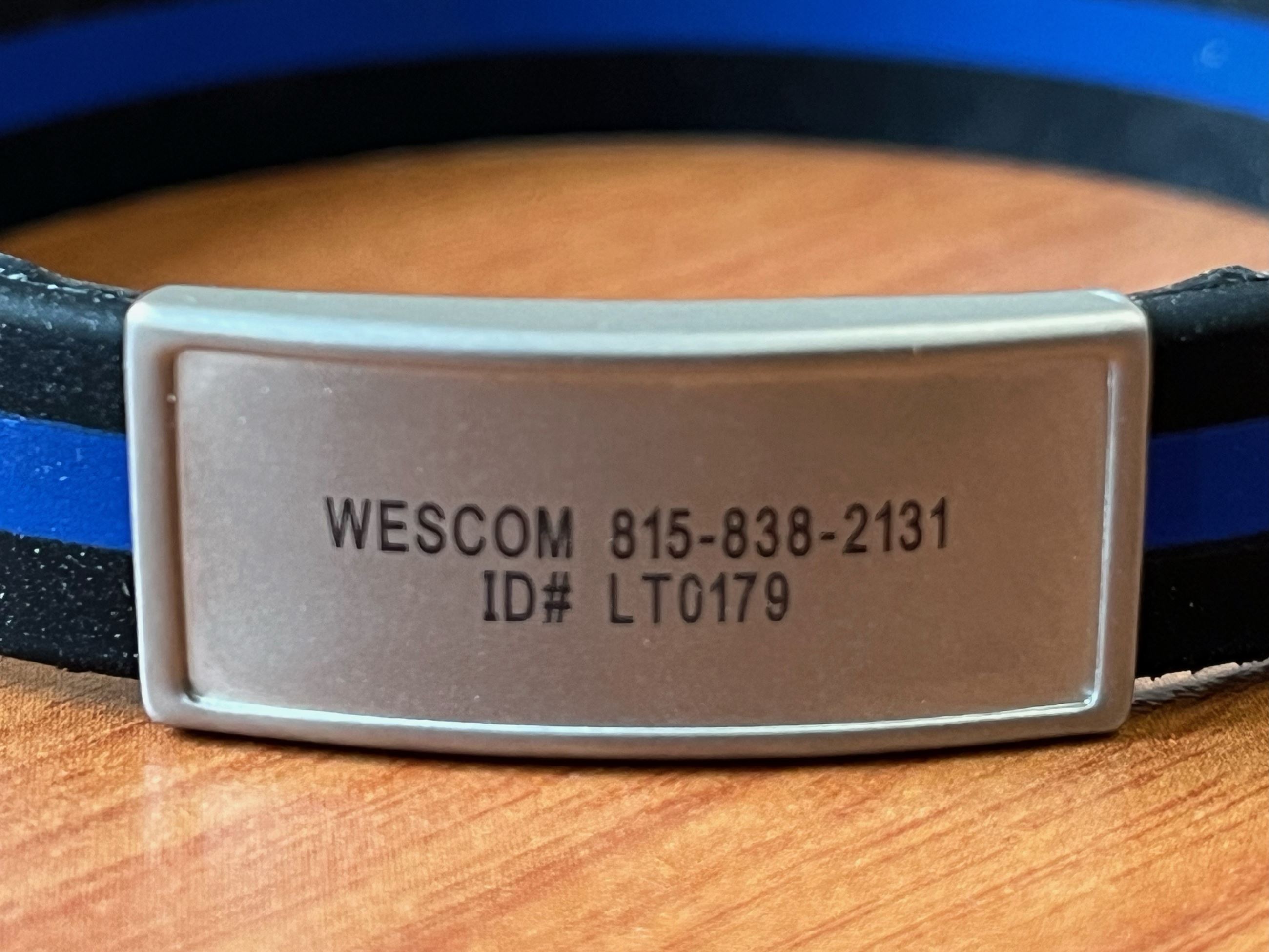 Closeup picture of a Lockport Township Emergency Identification Bracelet
