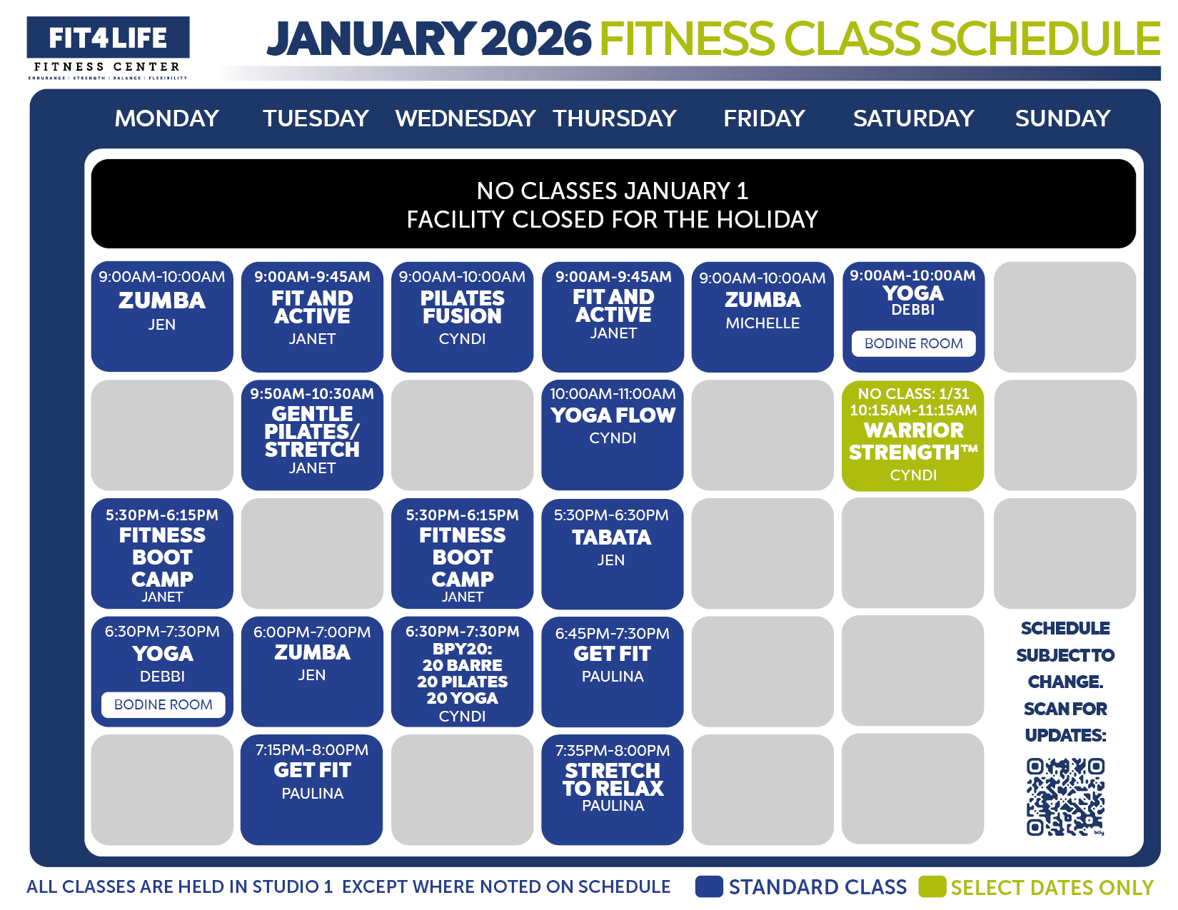 Fit 4 Life Group Fitness Class Schedule