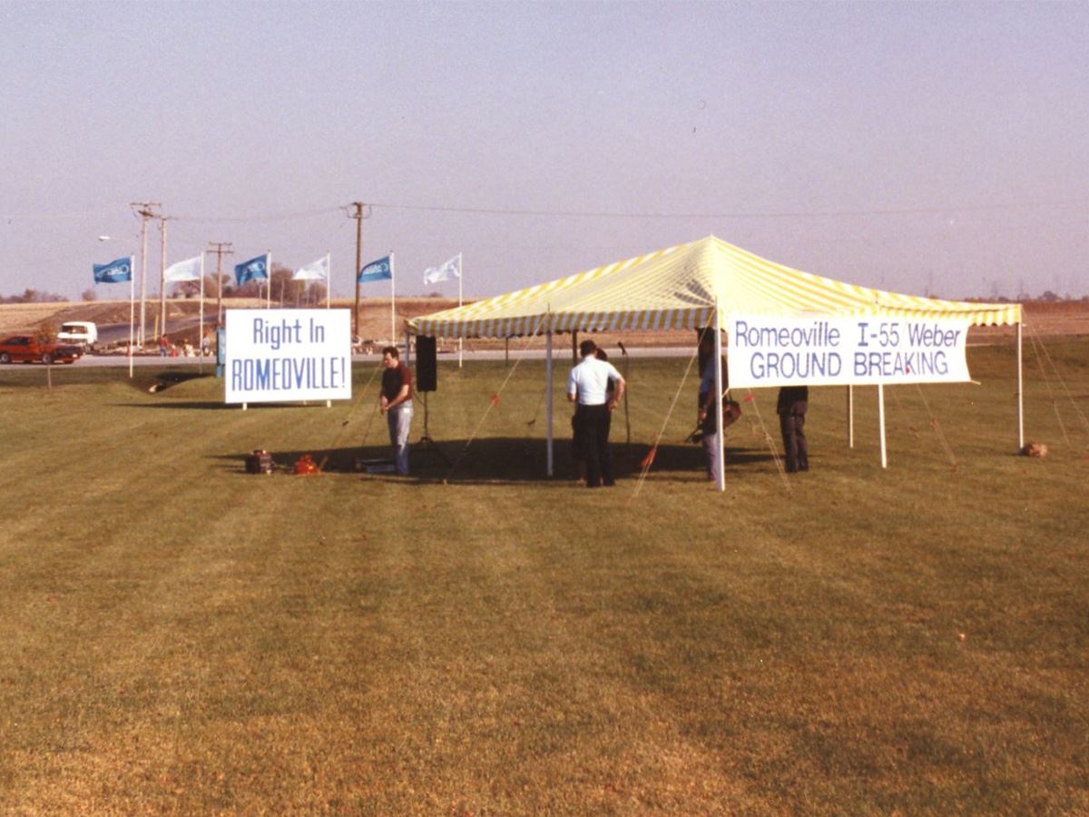 Preparations for the ground breaking celebration if the Weber Road/I-55 Interchange