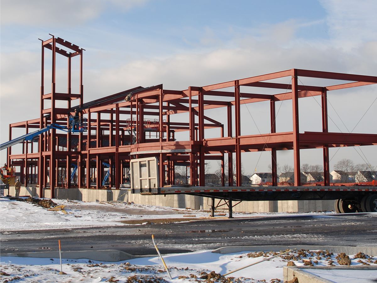 Romeoville's third Village Hall under construction.