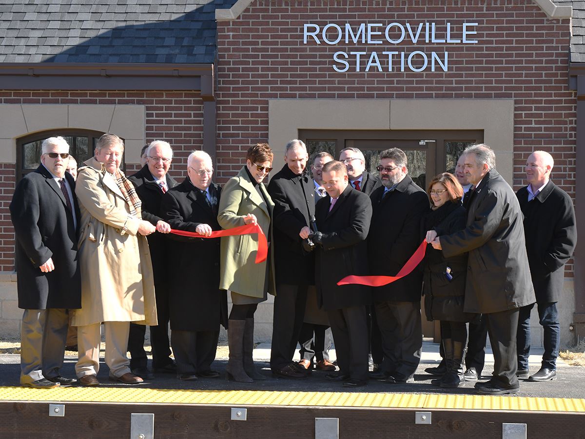Ribbon cutting at Romeoville's Metra Station