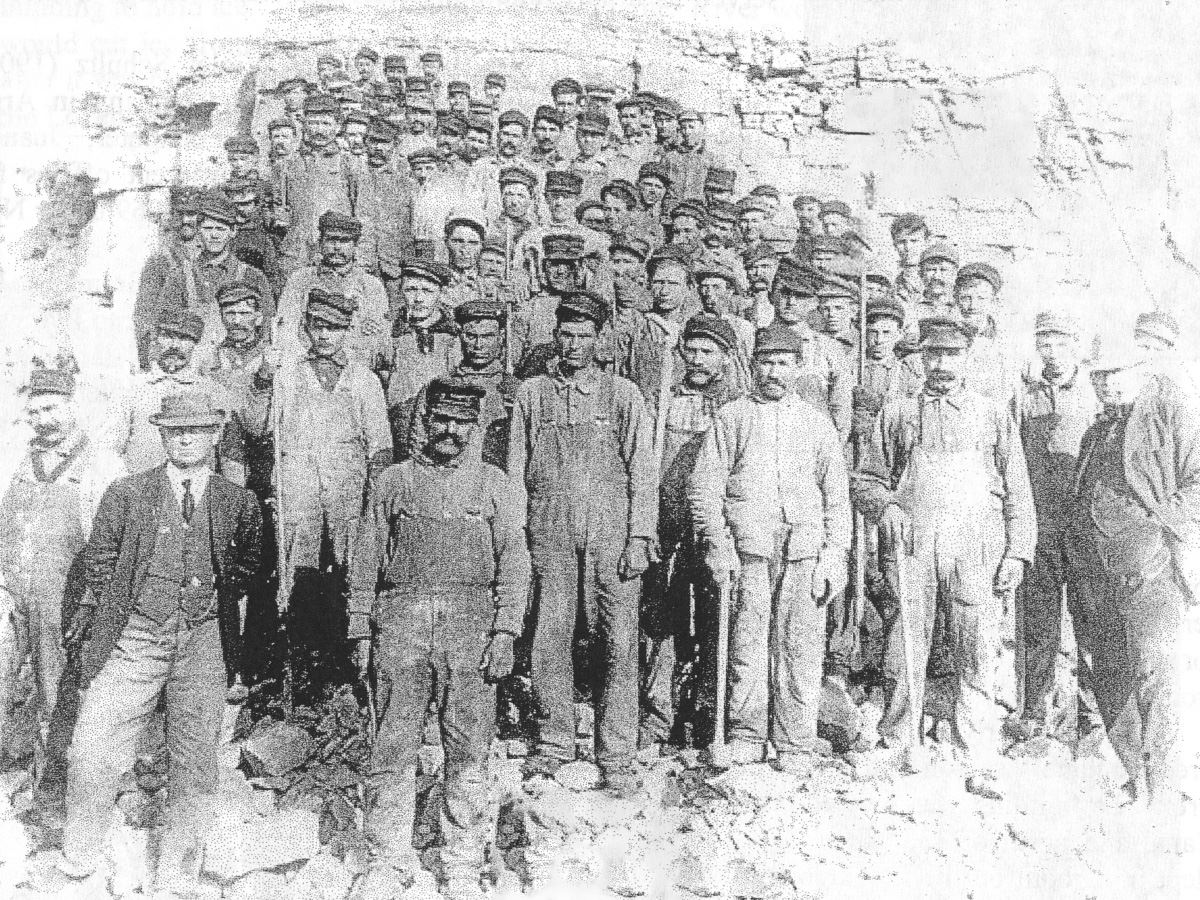 Quarry workers pose for a group photo.